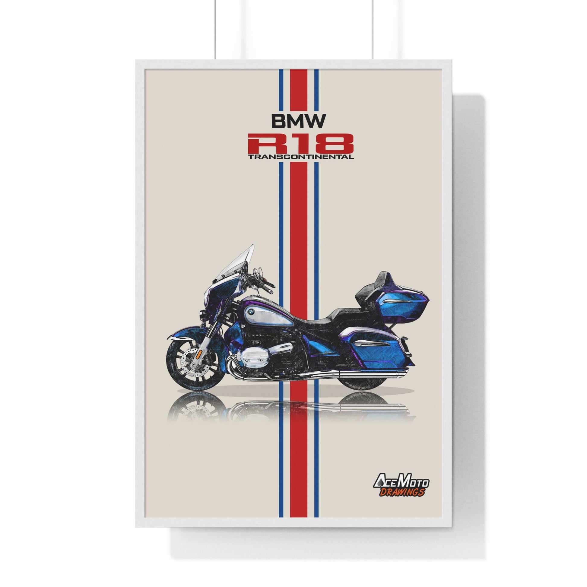 BMW R18 Transcontinental Drawing Poster  with White frame 