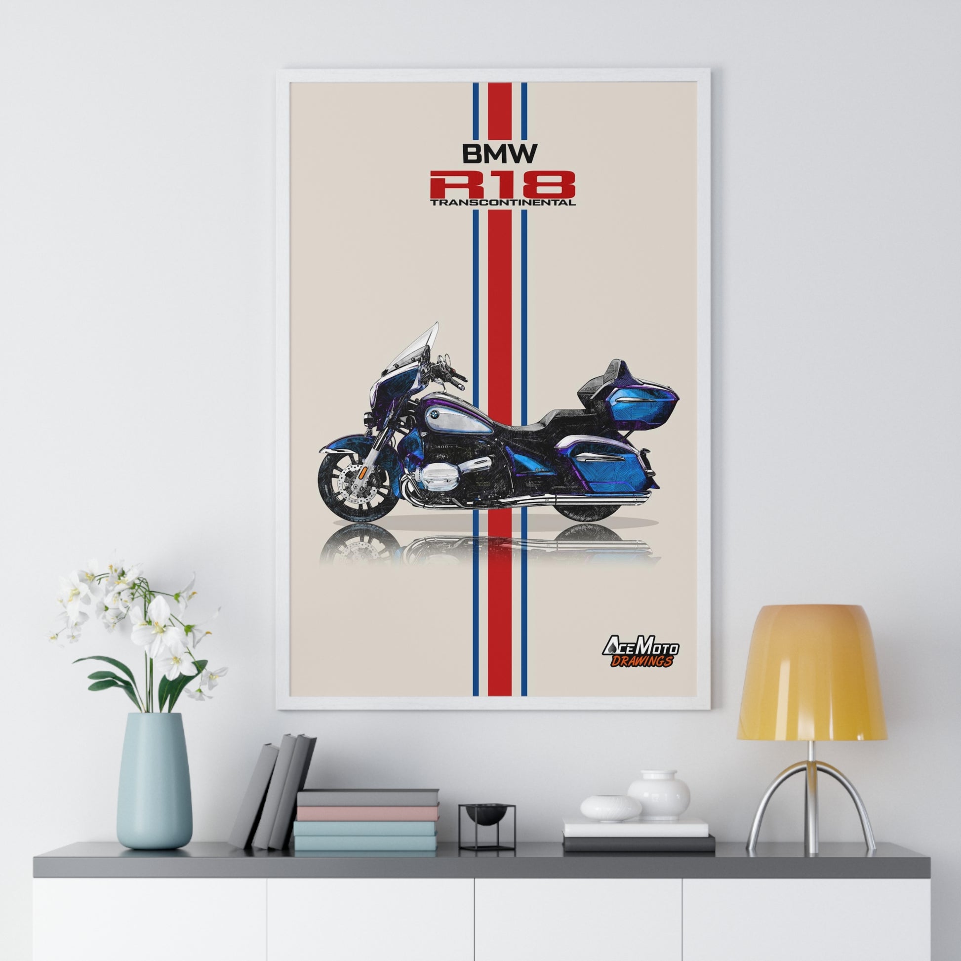 BMW R18 Transcontinental Drawing Poster  with White frame  angle 1 