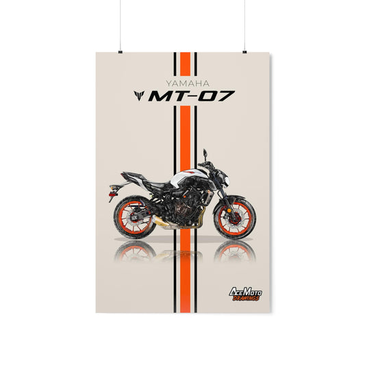 Yamaha MT07 White Orange | Wall Art - Frame Poster - 2020