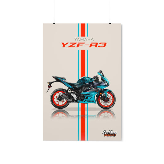 Yamaha YZF R3 Turquoise & Orange | Wall Art - Frame Poster - 2021