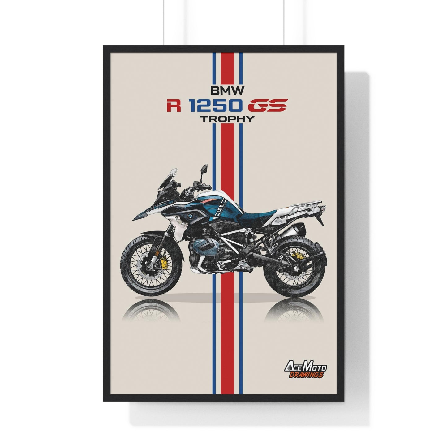 BMW R1250 GS Trophy Drawing Poster with Black Frame