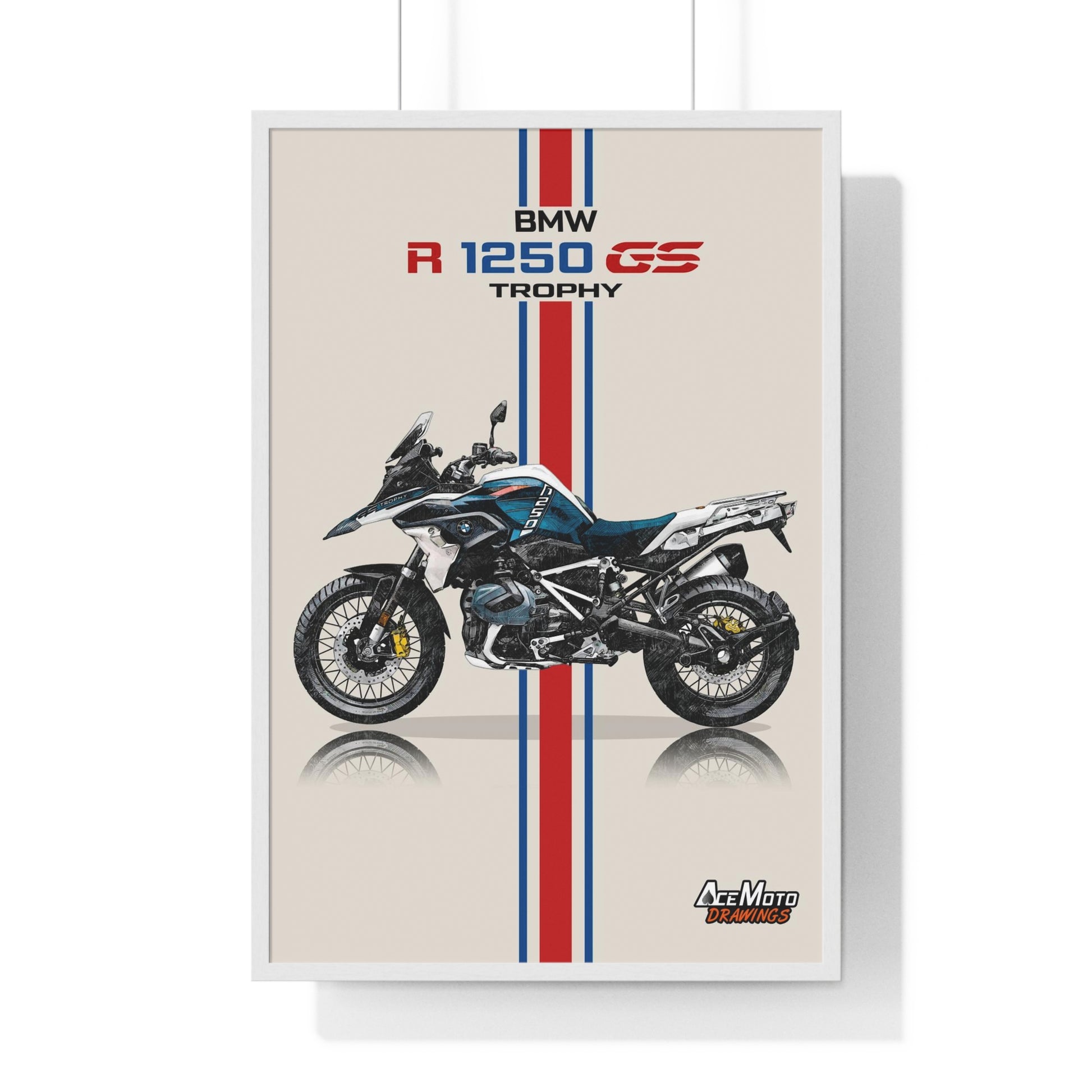 BMW R1250 GS Trophy Drawing Poster with White Frame