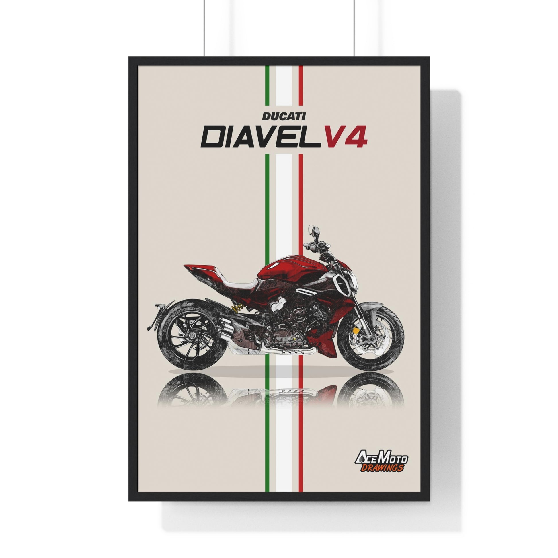 Ducati Diavel V4 Drawing Black Frame poster  