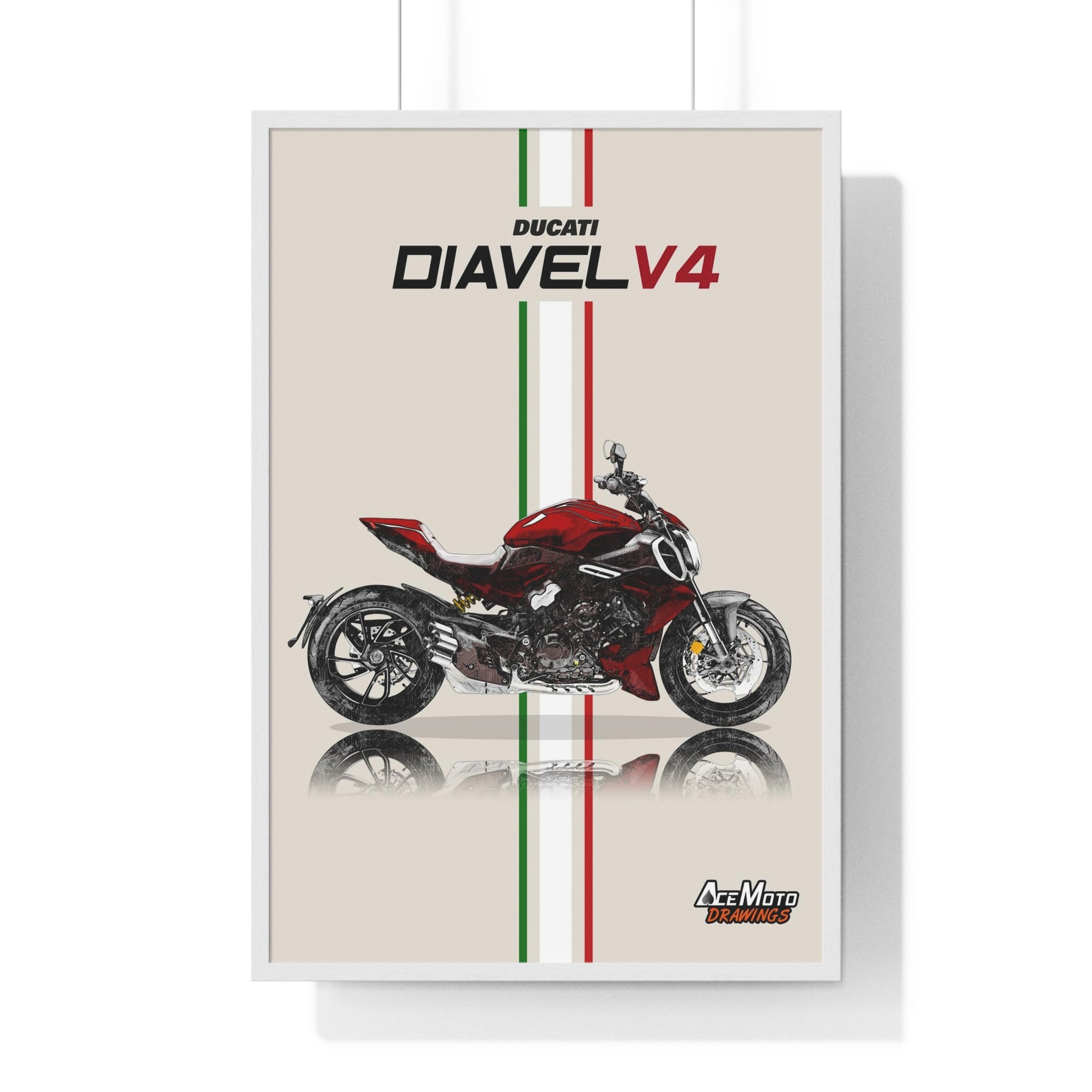 Ducati Diavel V4 Drawing White Frame poster  