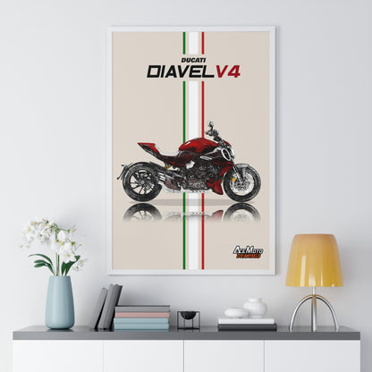 Ducati Diavel V4 Drawing White Frame poster  - angle 1 