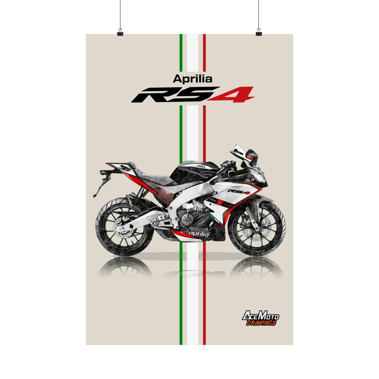 Aprilia RS4 125 Replica SBK 2016 | Motorcycle Poster, Bike Wall Art Decor - Gift for Lovers Aprilia Rider PresentDrawing