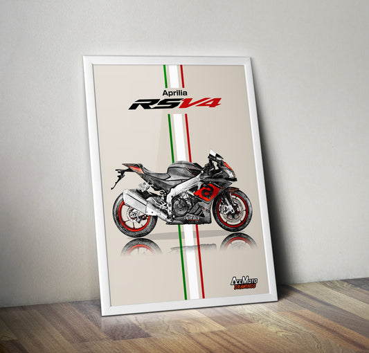 Aprilia RSV4 RR 2018 | Motorcycle Poster, Bike Wall Art Decor - Gift for Lovers Aprilia Rider PresentDrawing