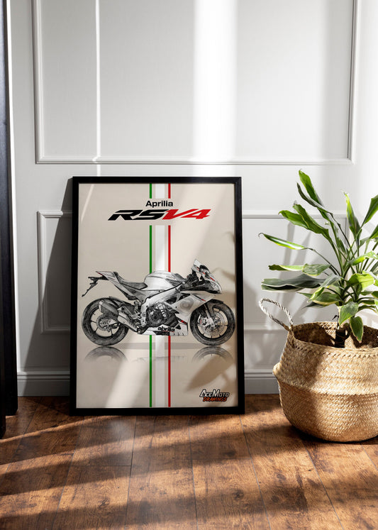 Aprilia RSV4 RR 2016 | Motorcycle Poster, Bike Wall Art Decor - Gift for Lovers Aprilia Rider PresentDrawing