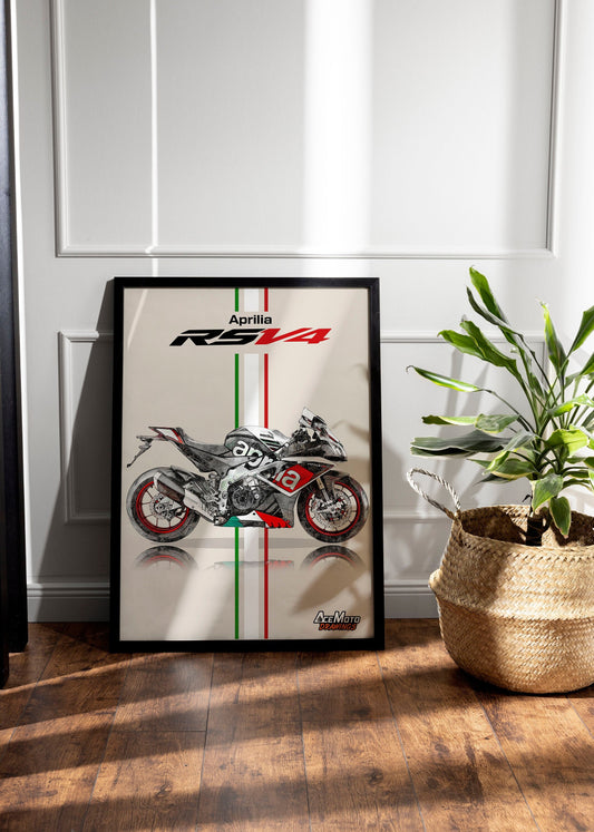 Aprilia RSV4 RF 2016 | Motorcycle Poster, Bike Wall Art Decor - Gift for Lovers Aprilia Rider PresentDrawing