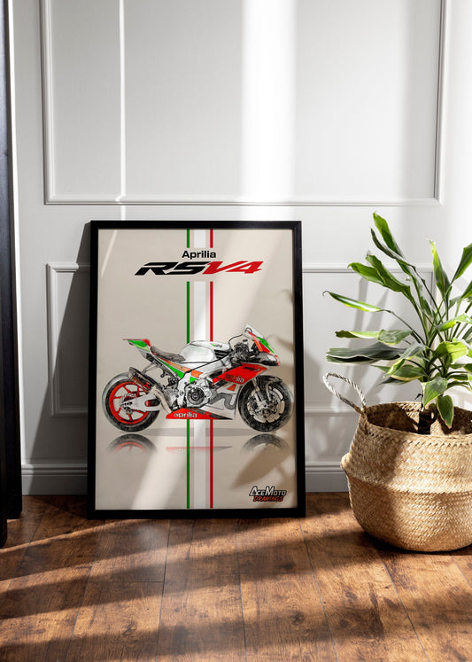 Aprilia RSV4 R-FW 2016 | Motorcycle Poster, Bike Wall Art Decor - Gift for Lovers Aprilia Rider PresentDrawing