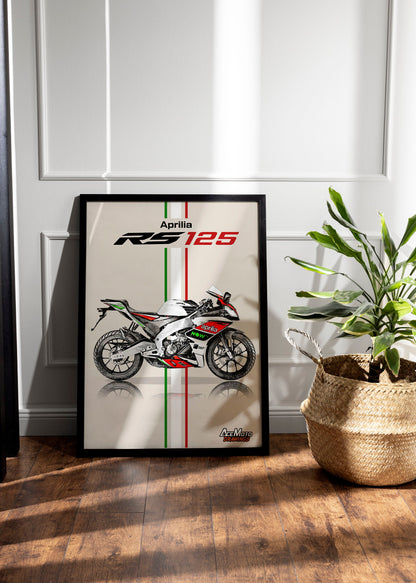 Aprilia RS 125 Replica GP 2018 | Motorcycle Poster, Bike Wall Art Decor - Gift for Lovers Aprilia Rider PresentDrawing