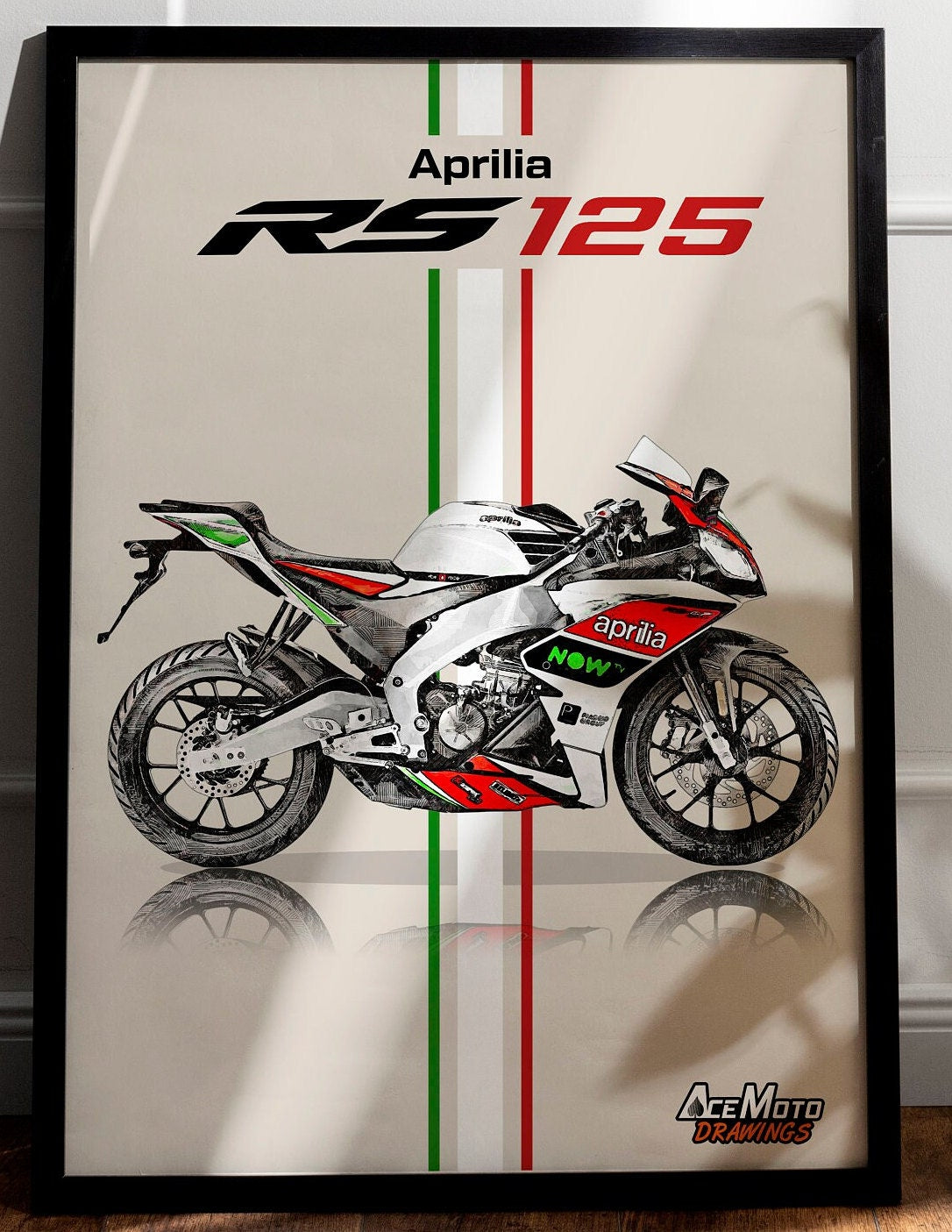 Aprilia RS 125 Replica GP 2018 | Motorcycle Poster, Bike Wall Art Decor - Gift for Lovers Aprilia Rider PresentDrawing