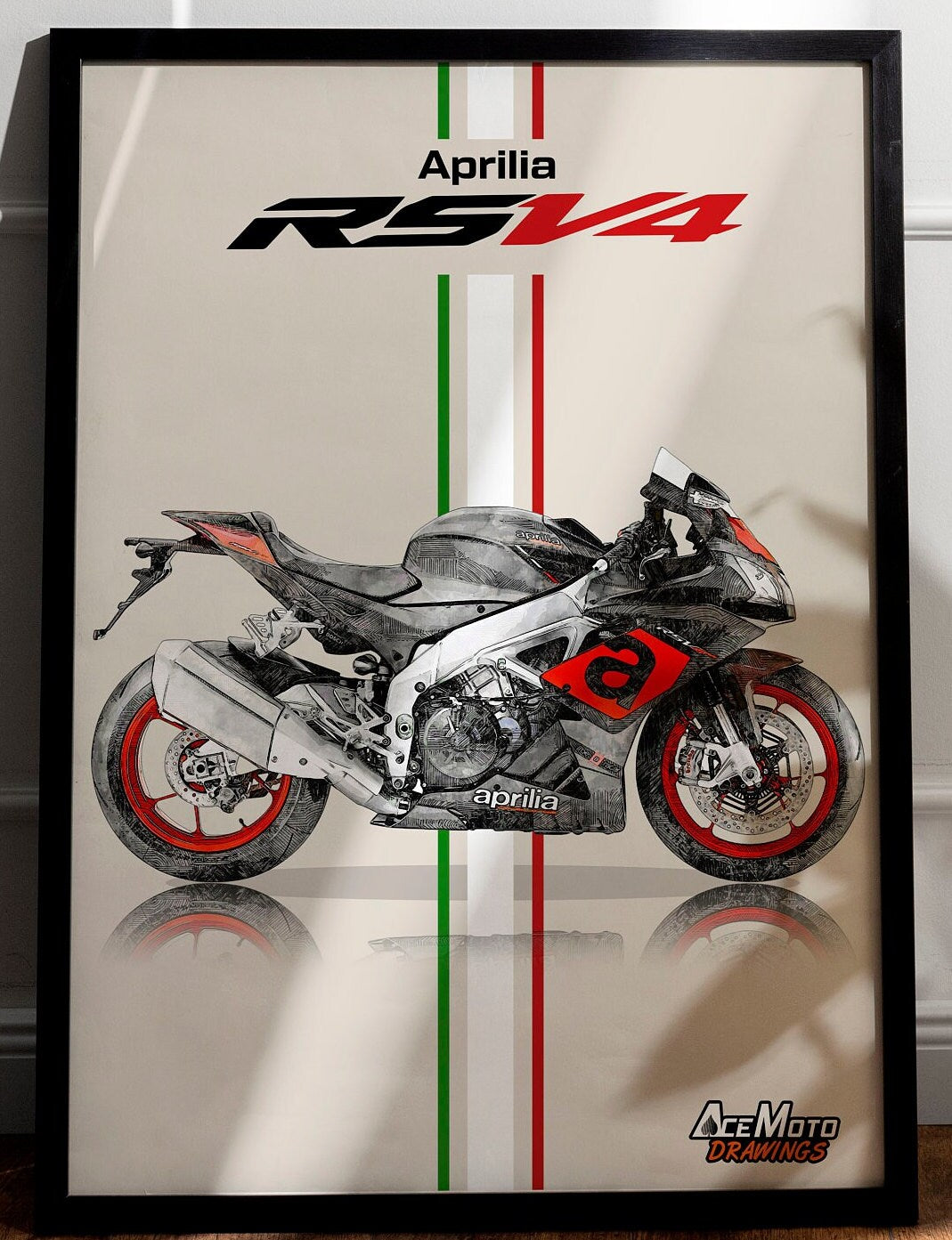 Aprilia RSV4 RR 2017 | Motorcycle Poster, Bike Wall Art Decor - Gift for Lovers Aprilia Rider PresentDrawing