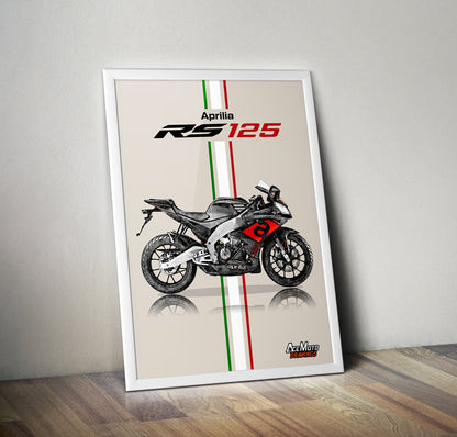 Aprilia RS125 - 2018 | Motorcycle Poster, Bike Wall Art Decor - Gift for Lovers Aprilia Rider PresentDrawing