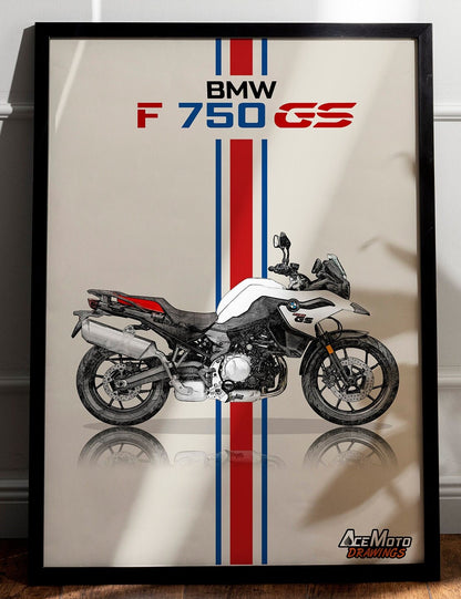 BMW F750 GS Wall Poster | Motorcycle Poster, Bike Wall Art Decor - Gift for Lovers BMW Rider Present Drawing