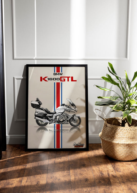 BMW K1600GTL Wall Poster | Motorcycle Poster, Bike Wall Art Decor - Gift for Lovers BMW Rider Present Drawing