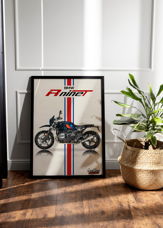 BMW R Nine T Urban GS Wall Poster | Motorcycle Poster, Bike Wall Art Decor - Gift for Lovers BMW Rider Present Drawing