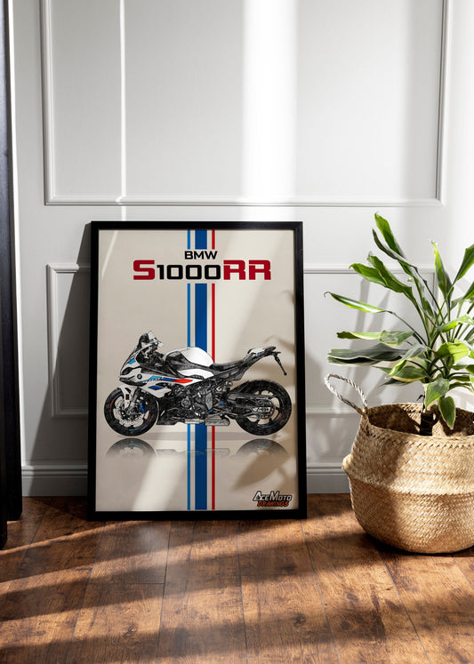 BMW S1000RR 2023 | Motorcycle Poster, Bike Wall Art Decor - Gift for Lovers BMW Rider Present Drawing