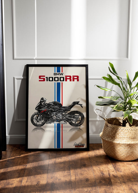 BMW S1000RR | Motorcycle Poster, Bike Wall Art Decor - Gift for Lovers BMW Rider Present Drawing