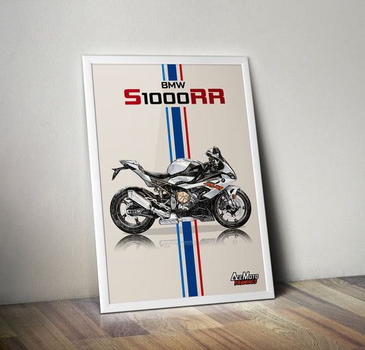BMW S1000RR | Motorcycle Poster, Bike Wall Art Decor - Gift for Lovers BMW Rider Present Drawing