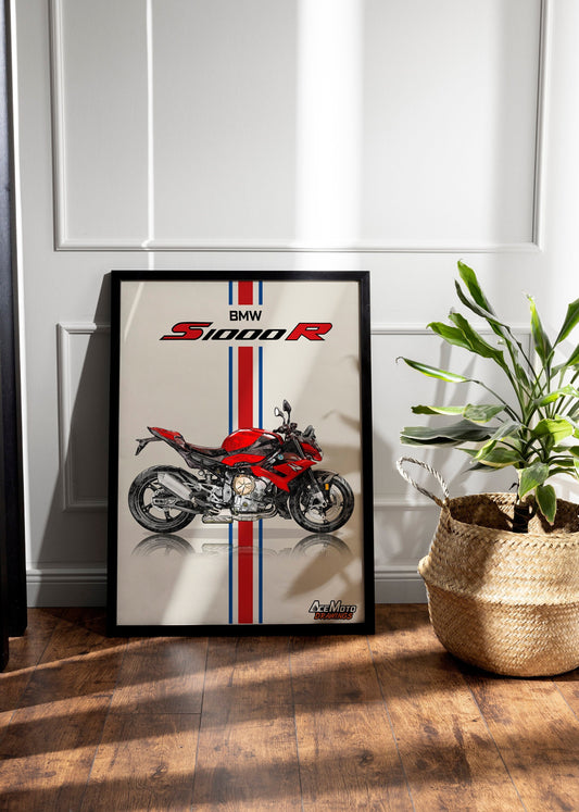 BMW S1000R | Motorcycle Poster, Bike Wall Art Decor - Gift for Lovers BMW Rider Present Drawing
