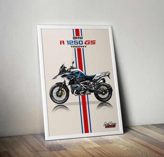 BMW R1250 GS Trophy | Motorcycle Poster, Bike Wall Art Decor - Gift for Lovers BMW Rider Present Drawing