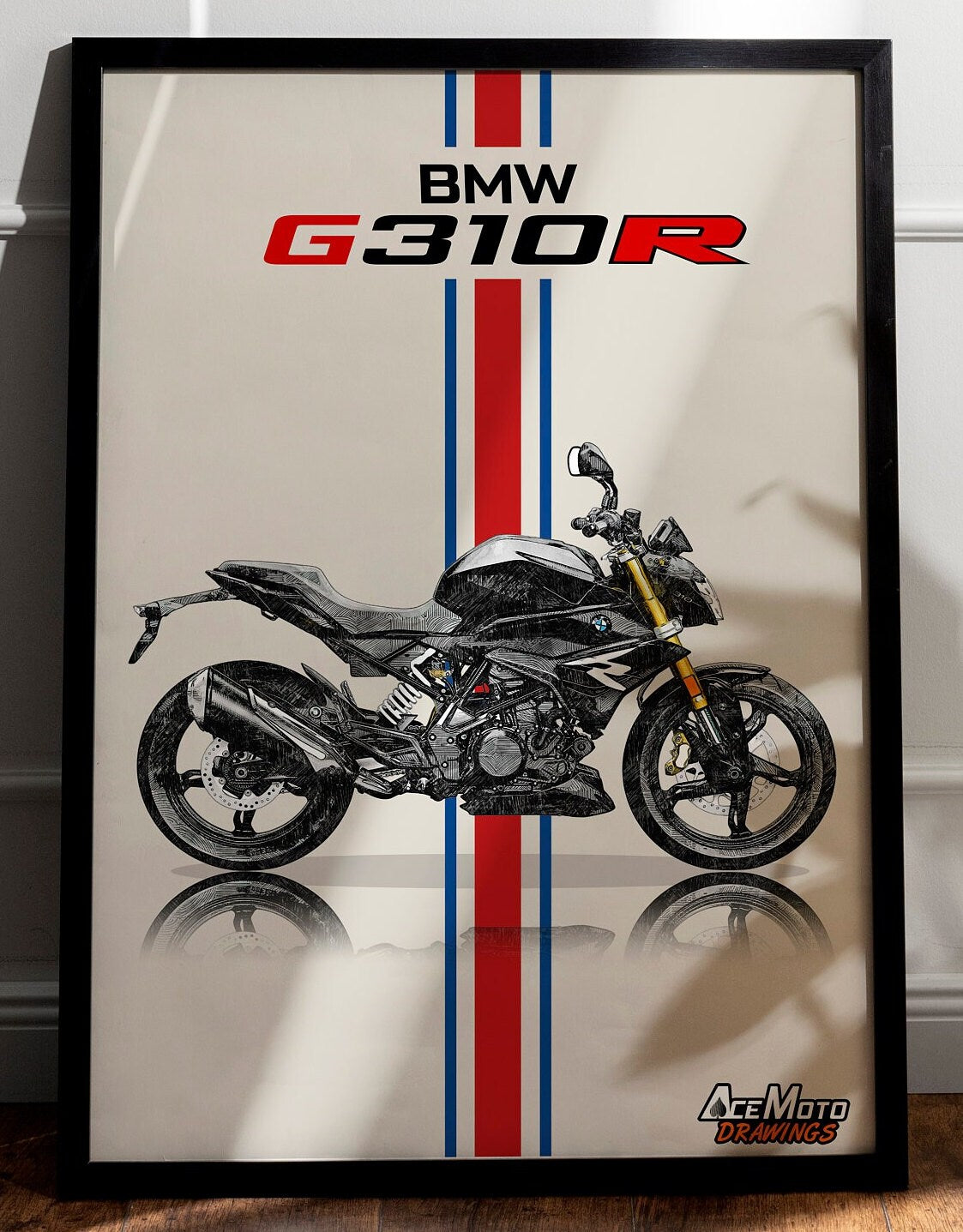 BMW G310R Wall Poster | Motorcycle Poster, Bike Wall Art Decor - Gift for Lovers BMW Rider Present Drawing