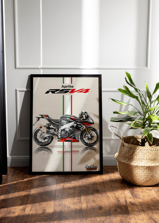 Aprilia RSV4 1100 Factory 2020 | Motorcycle Poster, Bike Wall Art Decor - Gift for Lovers Aprilia Rider Present Drawing