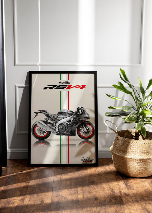 Aprilia RSV4 1000 RR 2020 | Motorcycle Poster, Bike Wall Art Decor - Gift for Lovers Aprilia Rider Present Drawing
