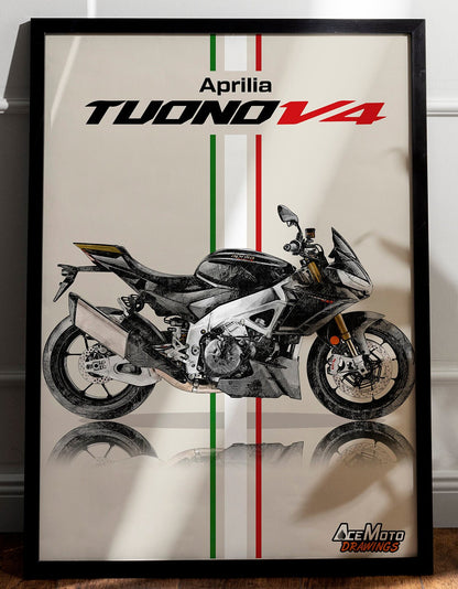 Aprilia Tuono V4 Factory 2022 | Motorcycle Poster, Bike Wall Art Decor - Gift for Lovers Aprilia Rider Present Drawing