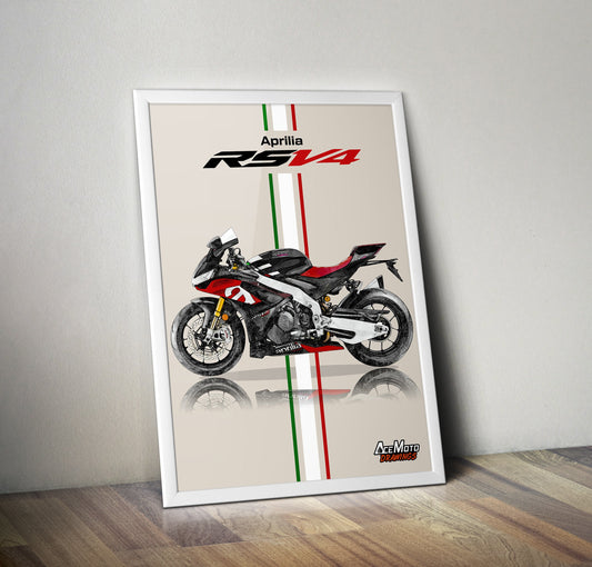 Aprilia RSV4 1100RR 2020 | Motorcycle Poster, Bike Wall Art Decor - Gift for Lovers Aprilia Rider Present Drawing