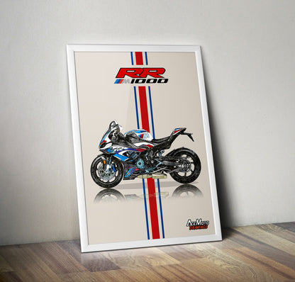 BMW M1000RR Wall Poster | Motorcycle Poster, Bike Wall Art Decor - Gift for Lovers BMW Rider Present Drawing