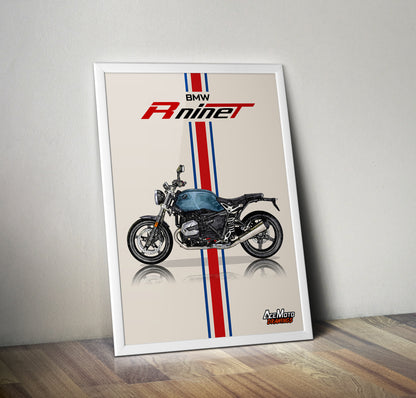 BMW R Nine T Pure Wall Poster | Motorcycle Poster, Bike Wall Art Decor - Gift for Lovers BMW Rider Present Drawing