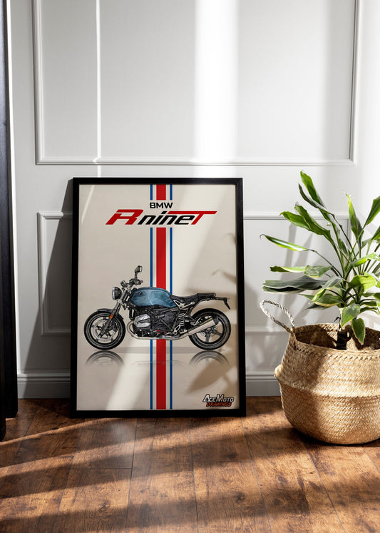 BMW R Nine T Pure Wall Poster | Motorcycle Poster, Bike Wall Art Decor - Gift for Lovers BMW Rider Present Drawing