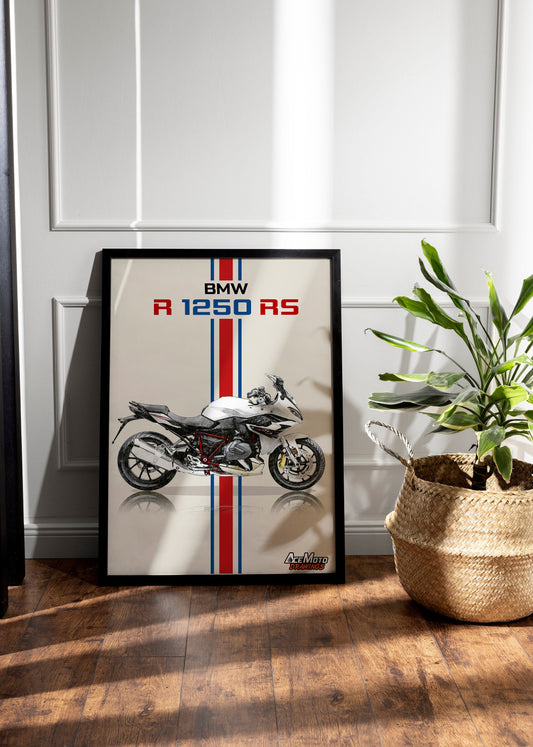 BMW R1250RS Wall Poster | Motorcycle Poster, Bike Wall Art Decor - Gift for Lovers BMW Rider Present Drawing