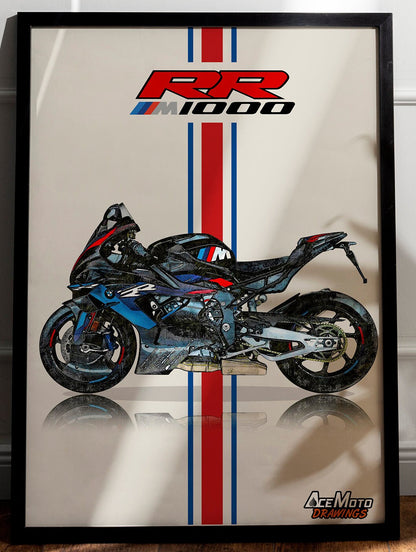 BMW M1000RR M Competition Wall Poster | Motorcycle Poster, Bike Wall Art Decor - Gift for Lovers BMW Rider Present Drawing - M1KRR