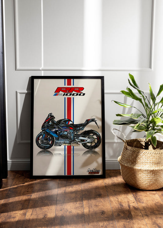 BMW M1000RR M Competition Wall Poster | Motorcycle Poster, Bike Wall Art Decor - Gift for Lovers BMW Rider Present Drawing - M1KRR
