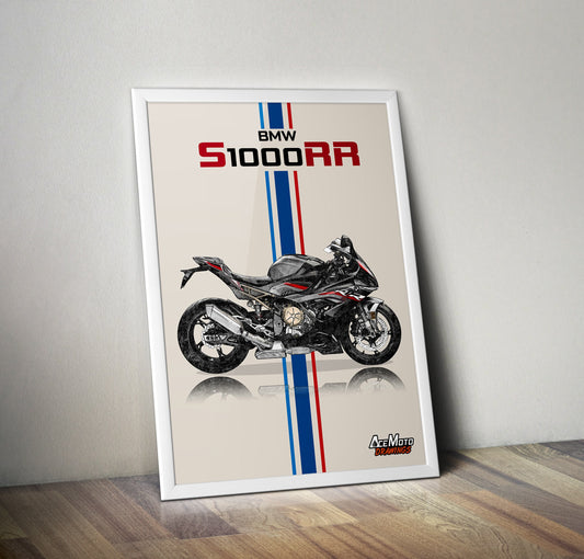 BMW S1000RR 2022 | Motorcycle Poster, Bike Wall Art Decor - Gift for Lovers BMW Rider Present Drawing